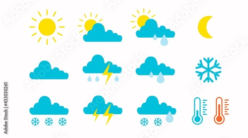 Weather icon set. Set of flat isolated illustrations