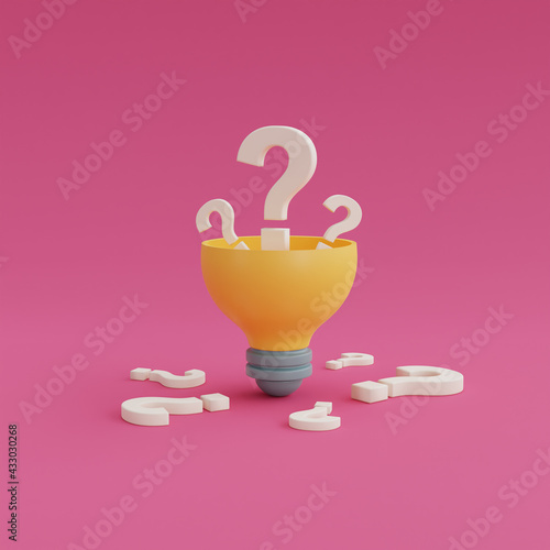 3d render question marks with light bulbs on pink background.Question and answer business concept FAQ sign.