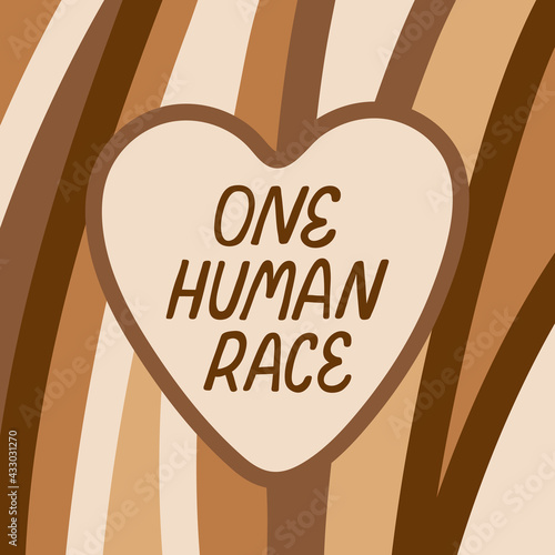 One human race. Hand drawn vector poster against racism. Red letters lettering on white background.