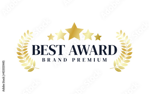 Best award brand premium gold laurel wreath badge logo design five star vector