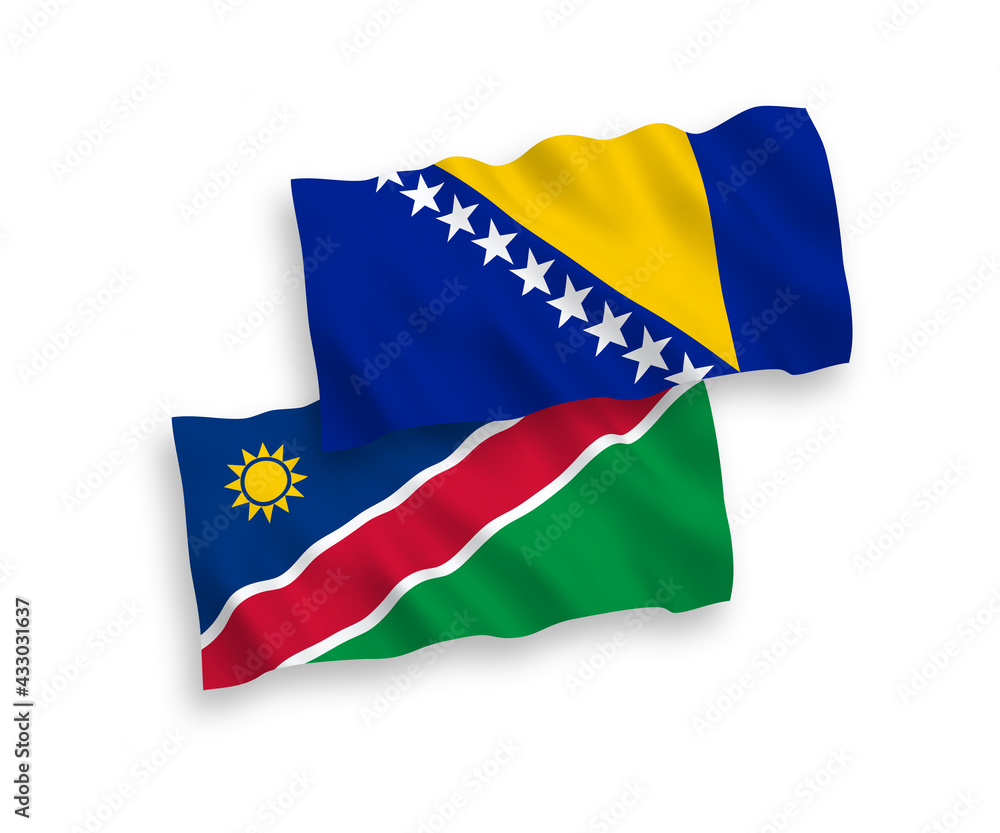 Fototapeta premium Flags of Republic of Namibia and Bosnia and Herzegovina on a white background