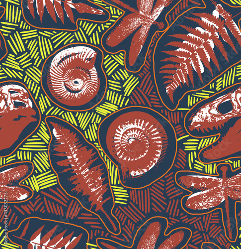Seamless vector various fossils print design