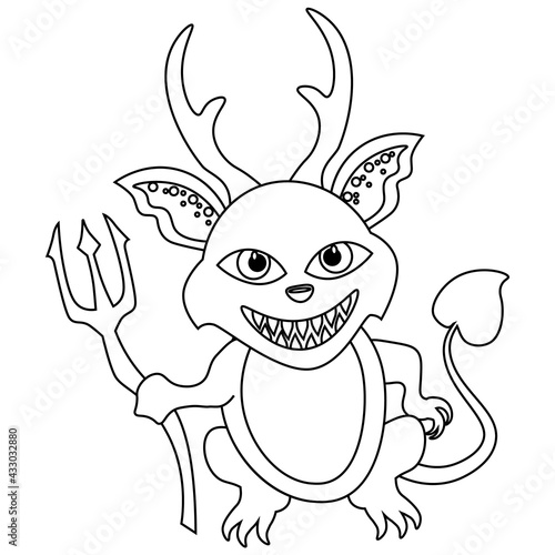 Funny baby demon coloring book in cartoon style. Vector illustration on a white isolated background.