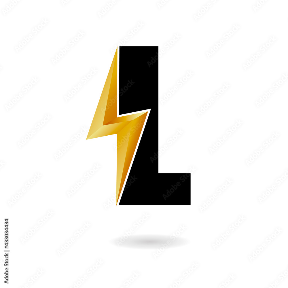 L Thunder Bolt Logo Design Concept in Black and Yellow. Flash Logo. L Thunder Bolt Logo Design Concept in Black and Yellow. Flash Logo.