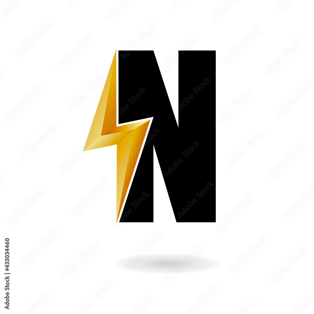 N Thunder Bolt Logo Design Concept in Black and Yellow. Flash Logo. N Thunder Bolt Logo Design Concept in Black and Yellow. Flash Logo.