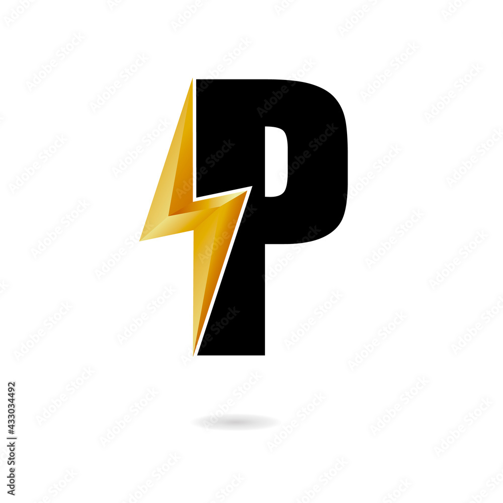P Thunder Bolt Logo Design Concept in Black and Yellow. Flash Logo. P Thunder Bolt Logo Design Concept in Black and Yellow. Flash Logo.