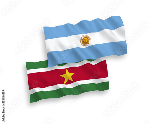 Flags of Republic of Suriname and Argentina on a white background