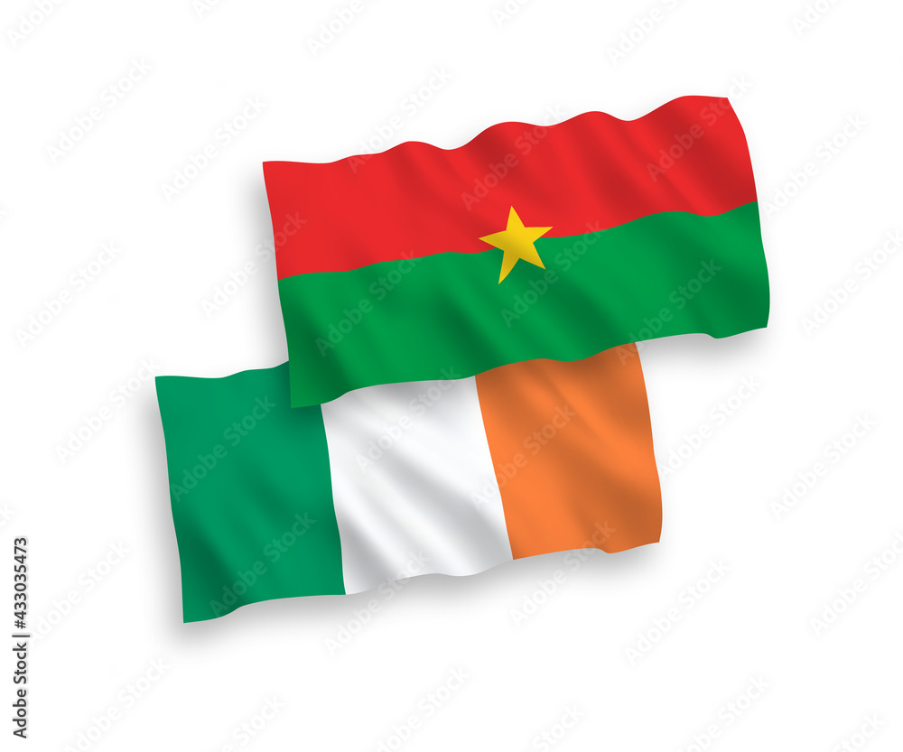 Flags of Ireland and Burkina Faso on a white background
