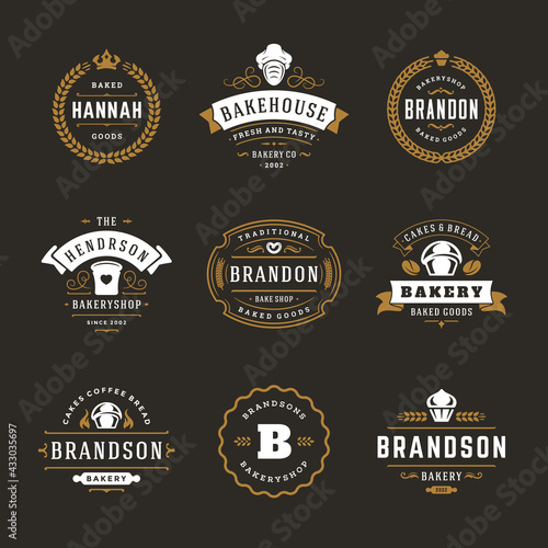 Bakery logos and badges design templates set vector illustration.