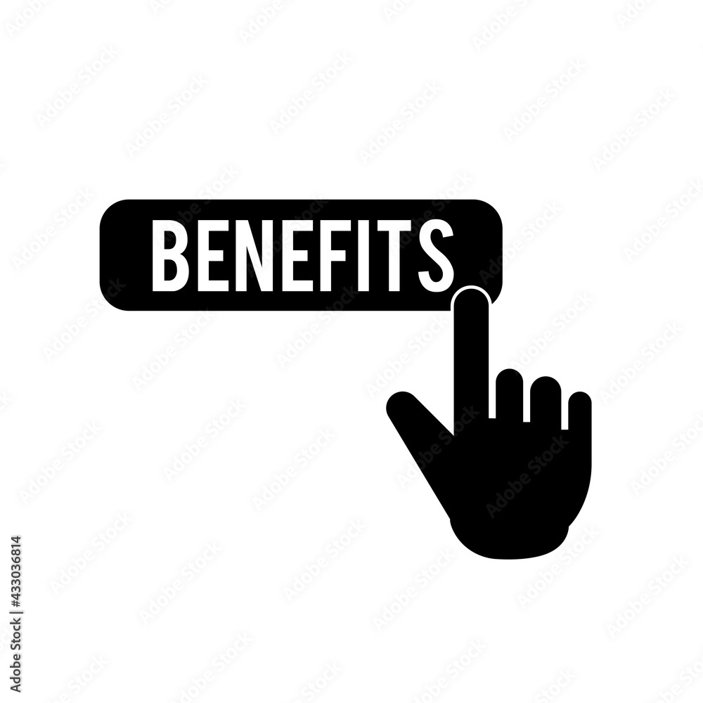 Benefits icon hand press button illustration Benefits icon hand press button illustration