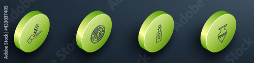 Set Isometric line Zeus, Minotaur labyrinth, Bottle of olive oil and Ancient amphorae icon. Vector