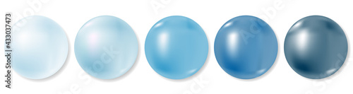 Realistic ball or blue pearls vector set on white