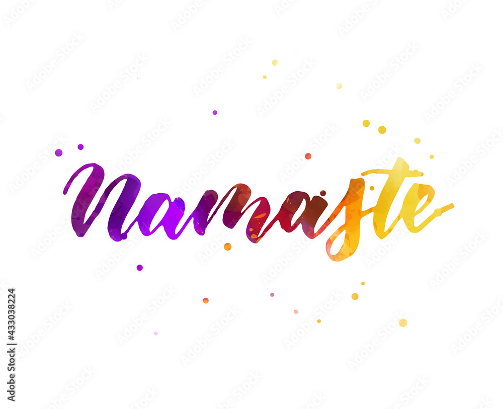 Namaste (Indian greeting, Hello in Hindi) handwritten watercolor modern calligraphy lettering. Inspirational typography.