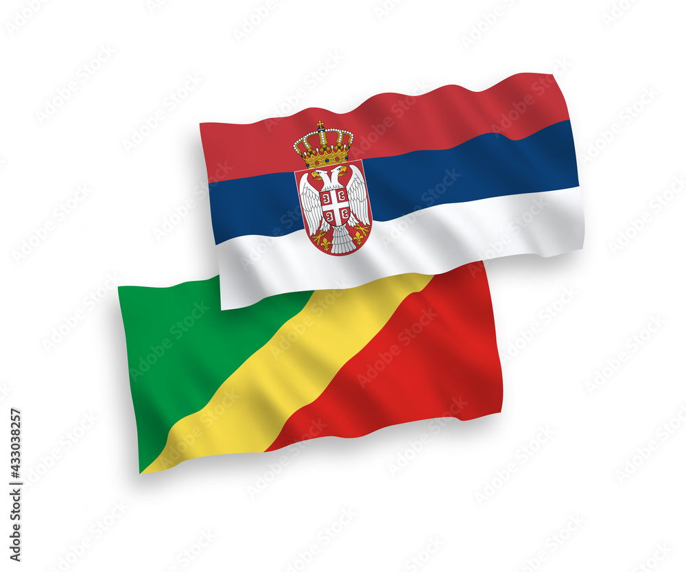 Flags of Republic of the Congo and Serbia on a white background