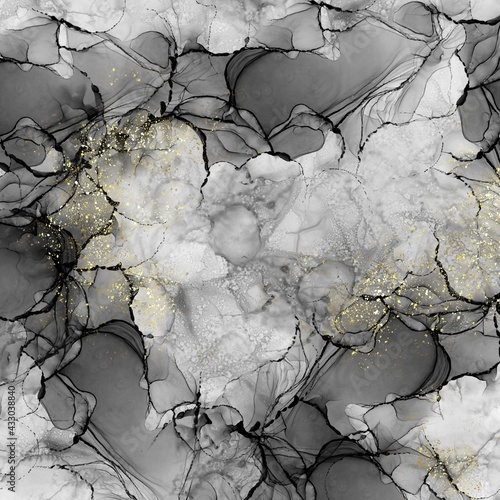 Alcohol ink abstract drawing black and gold