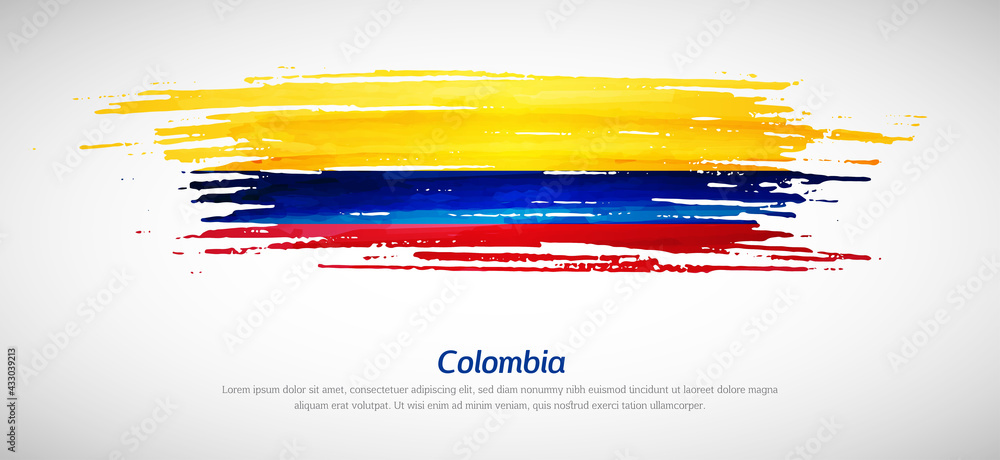 Artistic grungy watercolor brush flag of Colombia country. Happy independence day background