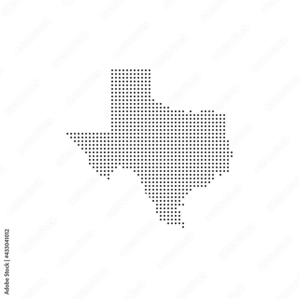 ПечатьTexas map filled with a texture of orthogonally arranged black circles. Vector illustration.