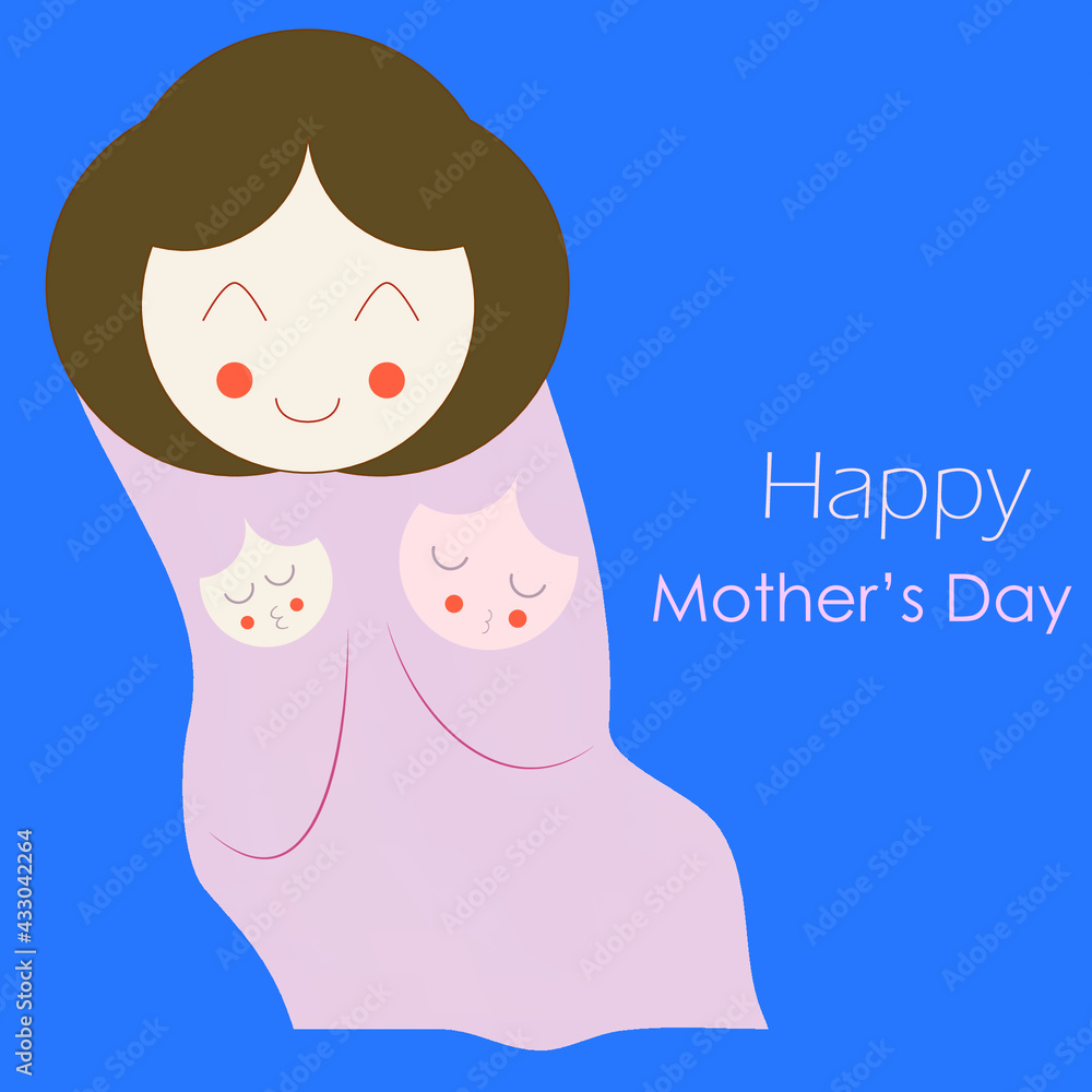 simple happy mother's day template. two kids and their mother. Brown hair. Two baby wit mum. simple happy mother's day template. two kids and their mother. Brown hair. Two baby wit mum.