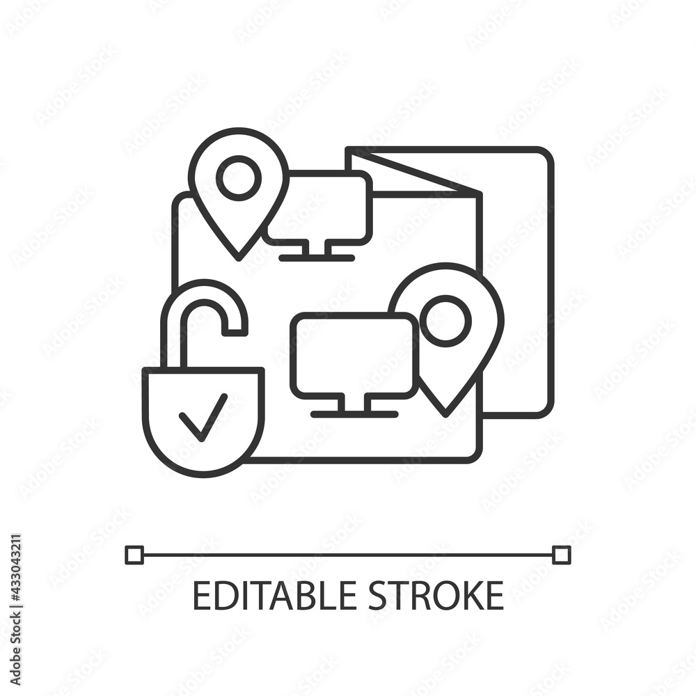 Fototapeta premium Remote co-watching linear icon. Virtual co-viewing. Stay-at-home activity. Video chat platform. Thin line customizable illustration. Contour symbol. Vector isolated outline drawing. Editable stroke