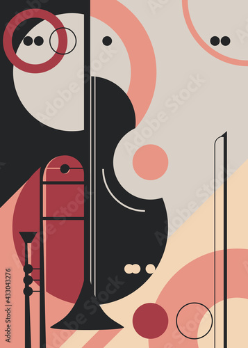 Poster template with trumpet and violin. Flyer design for concert of classical music.