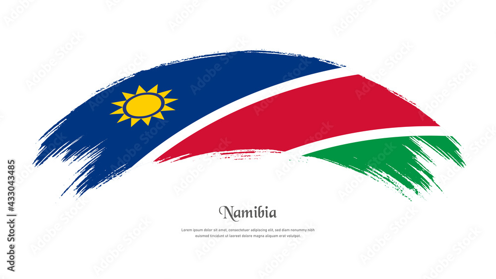 Flag of Namibia in grunge style stain brush with waving effect on isolated white background Flag of Namibia in grunge style stain brush with waving effect on isolated white background