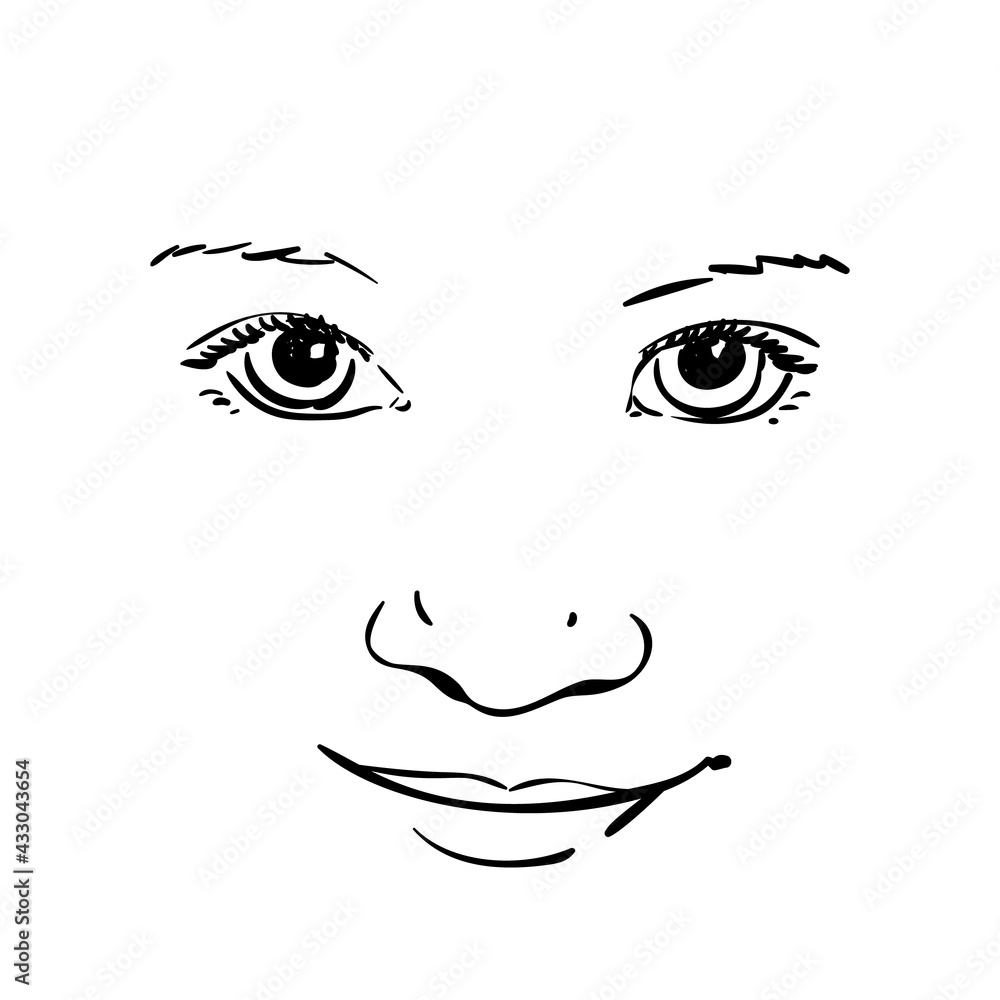 little girl portrait hand drawn, vector sketch child little girl portrait hand drawn, vector sketch child