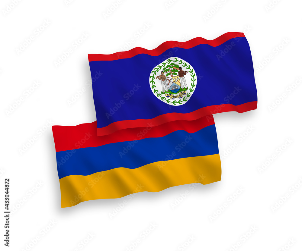 Flags of Belize and Armenia on a white background Flags of Belize and Armenia on a white background