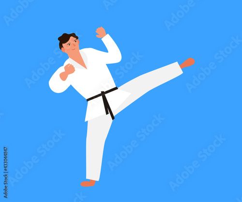 karate man fighter kick wearing kimono vector 