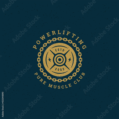 Fitness logo or badge vector illustration round barbell sport equipment symbol silhouette