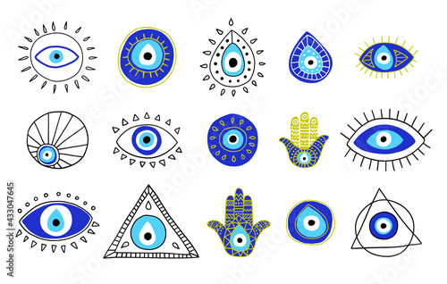 Evil Eye or Turkish Sign Color Thin Line Icon Set. Vector