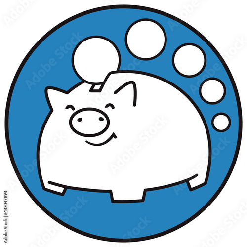 Piggy bank with coins sign. Concept of family budget. Vector illustration doodle style