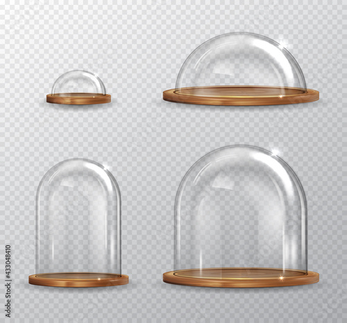 Leinwand Poster Realistic Detailed 3d Transparent Glass Domes Set. Vector