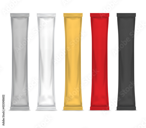 Realistic Detailed 3d Color Sachet Stick Set. Vector