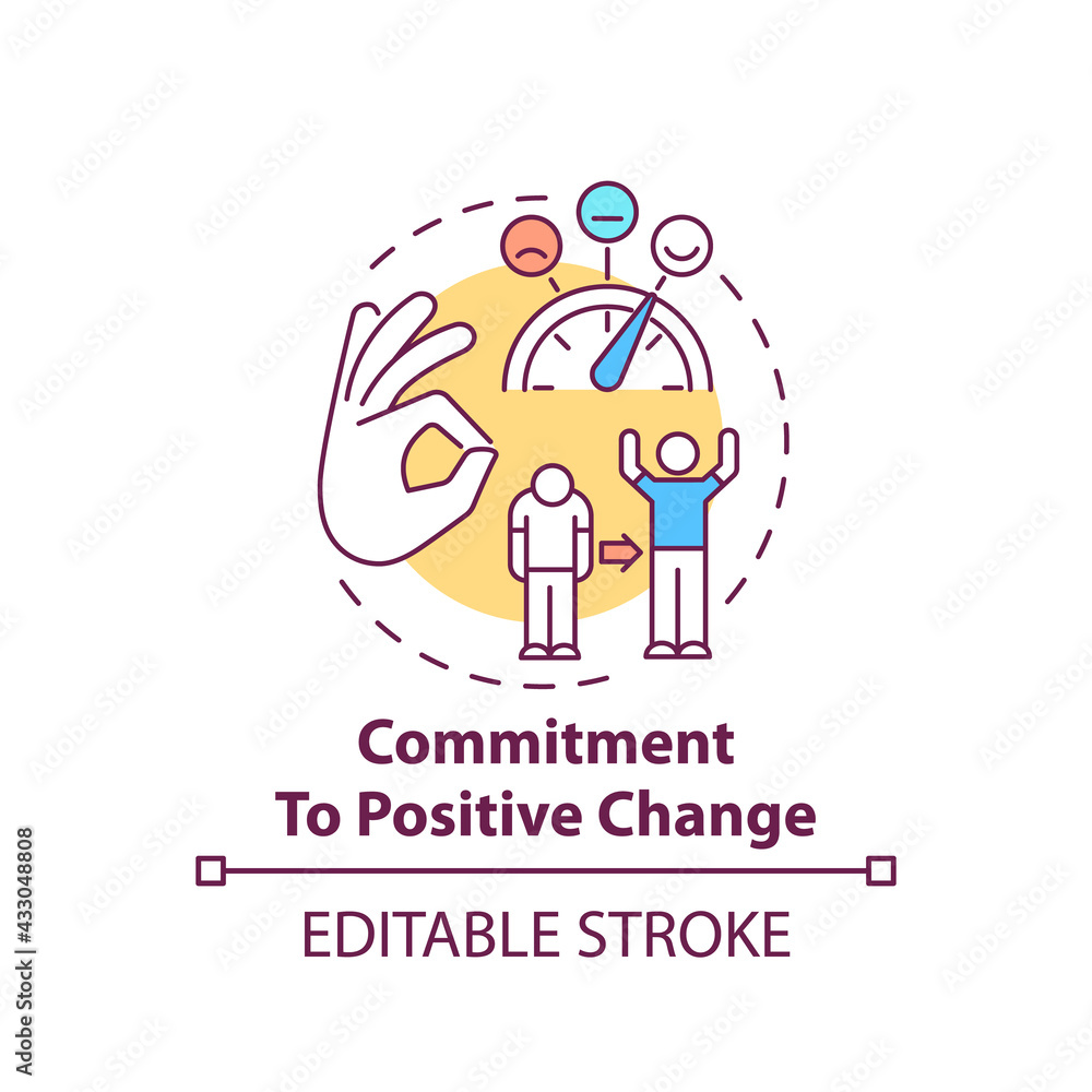 Commitment to positive change concept icon. Corporate core value idea thin line illustration. Growth and development. Reward system. Vector isolated outline RGB color drawing. Editable stroke Commitment to positive change concept icon. Corporate core value idea thin line illustration. Growth and development. Reward system. Vector isolated outline RGB color drawing. Editable stroke