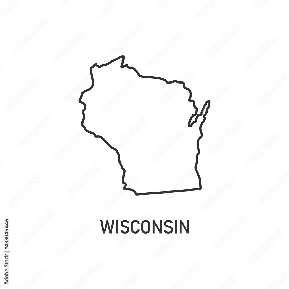 Wisconsin map icon isolated on white background. Vector illustration.