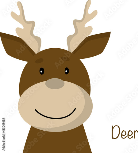 Hand drawn vector illustration of a cute funny deer, lettering quote Deer. Isolated objects. Concept for children print.