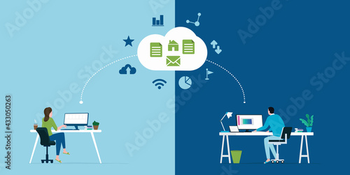 Connect working from home workplace concept and business smart online working anywhere concept flat vector