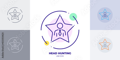 professional star line art vector icon. Outline symbol of head hunting. Human resources relates sign made of thin stroke. Isolated on background.