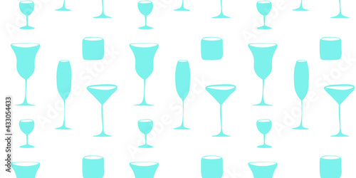 Seamless vector pattern set of different glasses. Background or design for a bar, tableware store.