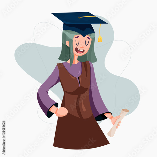 Girl graduate in a gown with a certificate.