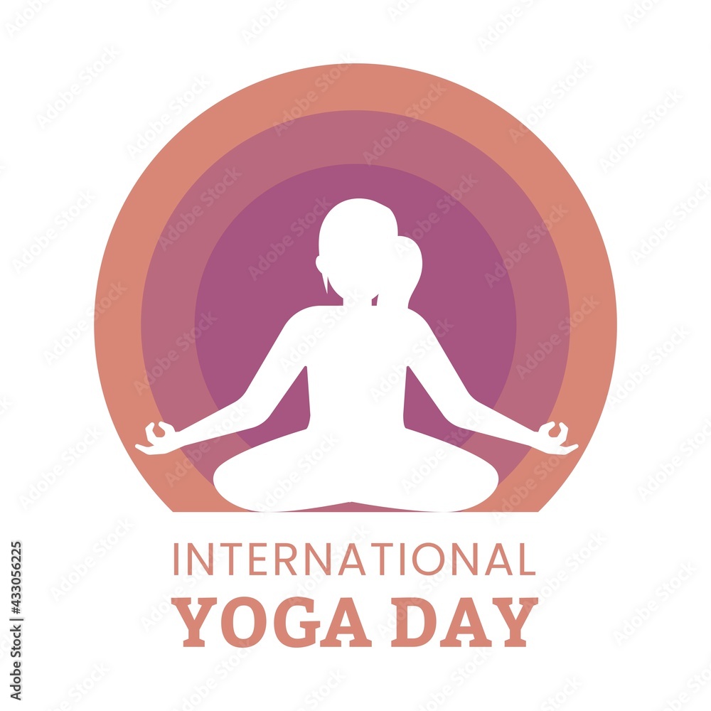 Happy yoga day vector illustration with black text effect, black, woman ...