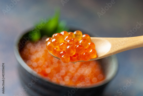 red caviar in a spoon