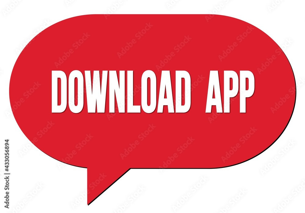 DOWNLOAD APP text written in a red speech bubble DOWNLOAD APP text written in a red speech bubble
