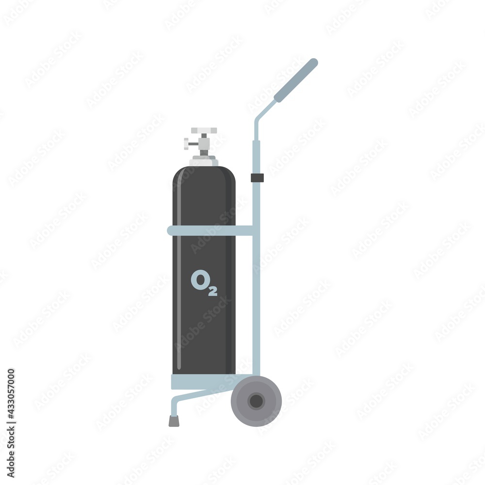 Obraz premium Oxygen cylinder medical equipment with stretcher vector illustration, oxygen tank, cylinder, oxygen, O2, Medical equipment, Hospital, doctor.