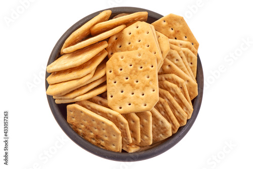 Salted crackers, isolated on white background. High resolution image