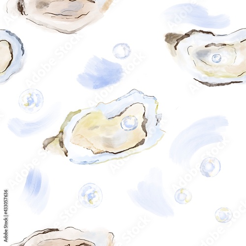 seamless pattern with oysters and pearls