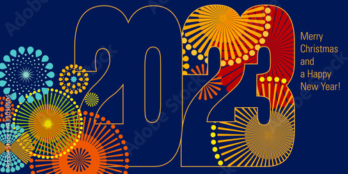 Vector illustration of typographical decoration for Christmas card and New Year 2023.