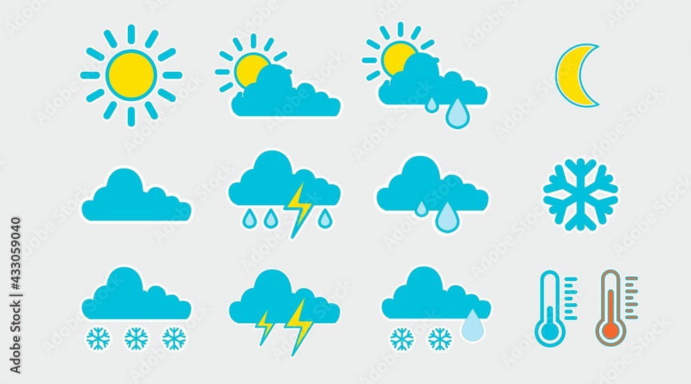Obraz premium Weather icon set. Set of flat isolated illustrations