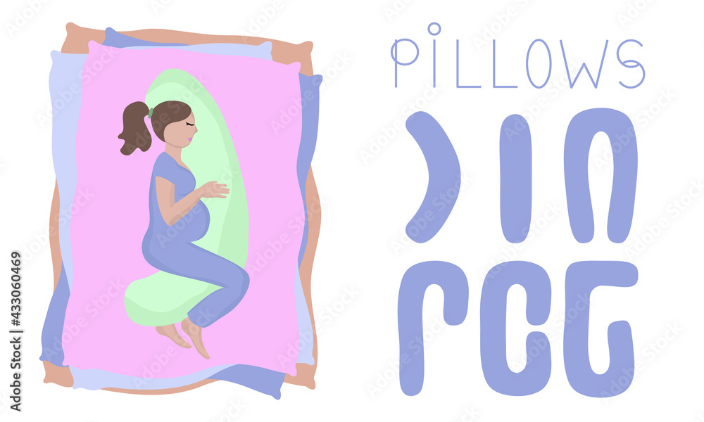 Pillow for pregnant women. Types of pillows for sleeping. Vector pregnancy concept illustration