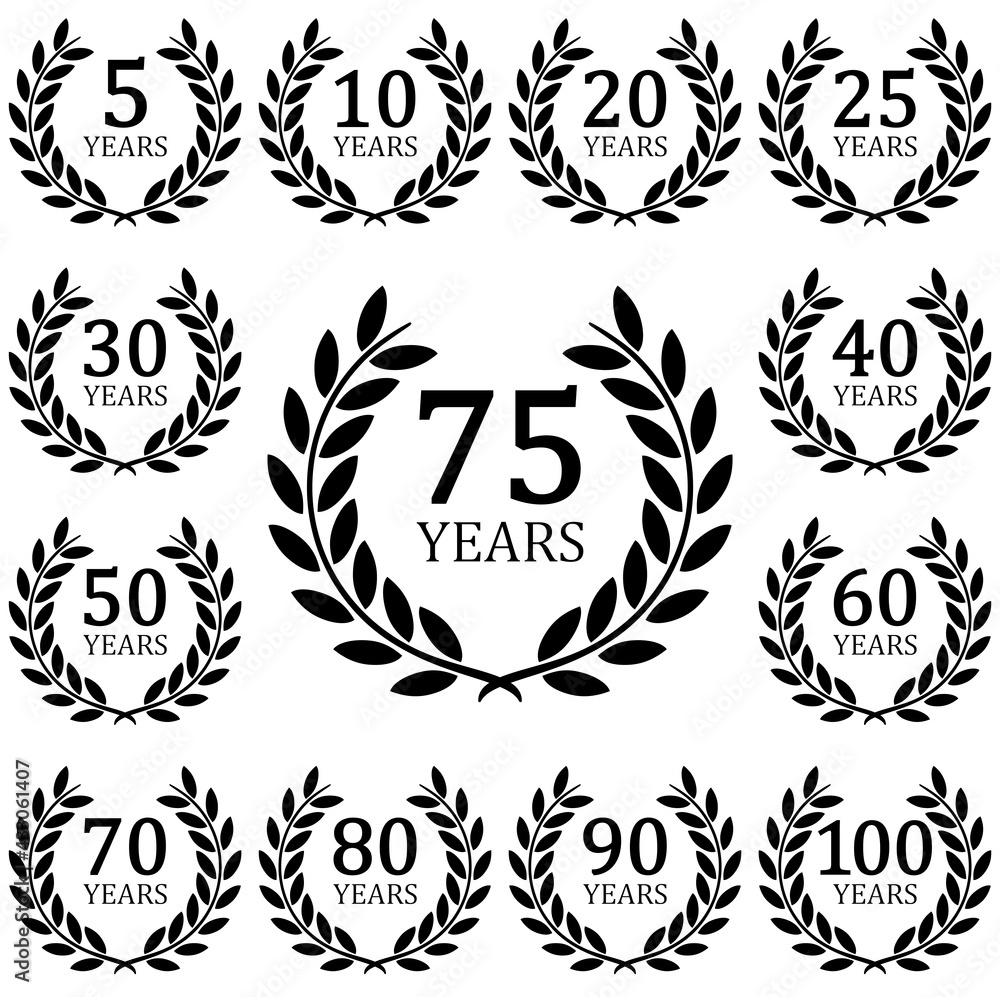 laurel wreath collection for jubilee years - obrazy, fototapety, plakaty 